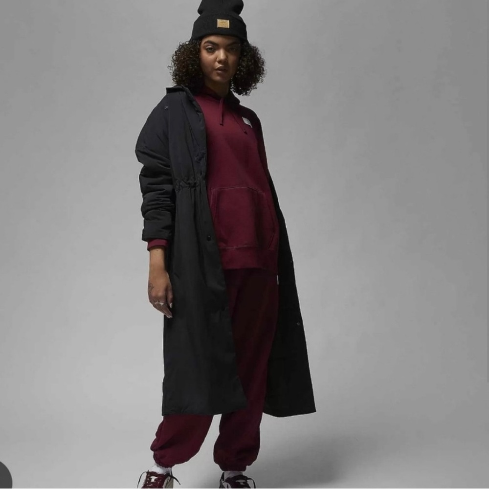 Nike Jordan Women’s Flight Trench Coat in Deep Black Loose Fit Long Jacket